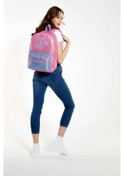 Sparkle Duble Pembe Okul Sırt Çantası - Simli Kumaş - Ortaokul Lise Günlük