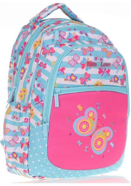 Kids&love Ilkokul Kız Çocuk Okul Sırt Çantası - Turkuaz Pembe Kelebek