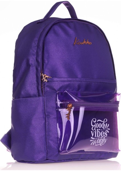 Sparkle Üç Gözlü Mor Şeffaf Cepli Okul ve Günlük Sırt Çantası - Kız Çocuk