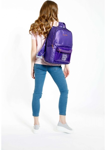 Sparkle Üç Gözlü Mor Şeffaf Cepli Okul ve Günlük Sırt Çantası - Kız Çocuk modelleri