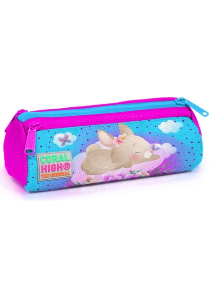 Mavi Pembe Tavşan Üç Bölmeli Kalem Çantası - Kız Çocuk