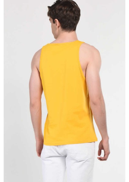 Pebble Sarı Sıfır Kol Oversize Baskılı Erkek Tshirt