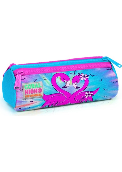 Mavi Pembe Flamingo Üç Bölmeli Kalem Çantası - Kız Çocuk