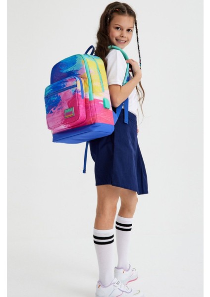 Renkli Fırça Darbeleri Ilkokul ve Günlük Sırt Çantası - Kız Çocuk - USB Soketli modelleri