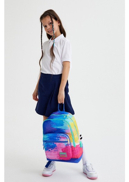 Renkli Fırça Darbeleri Ilkokul ve Günlük Sırt Çantası - Kız Çocuk - USB Soketli fırsatları