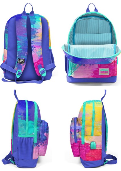 Renkli Fırça Darbeleri Ilkokul ve Günlük Sırt Çantası - Kız Çocuk - USB Soketli indirimleri