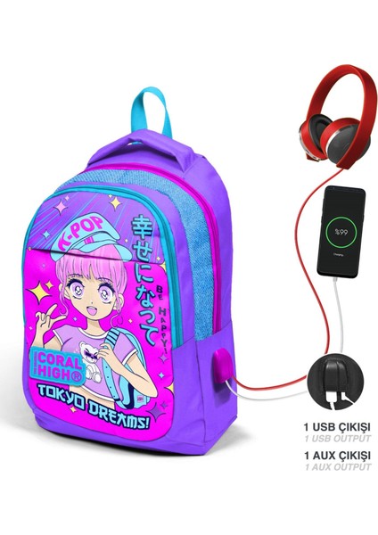 Lavanta Pembe K-Pop Kız Çocuk USB Çıkışlı Ilkokul ve Ortaokul Sırt Çantası fiyatları