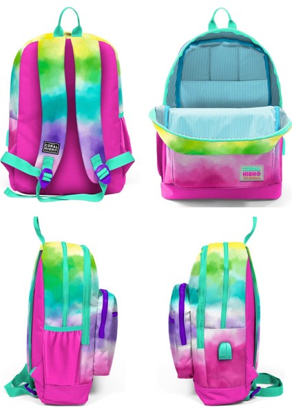 Renkli Airbrush Ilkokul ve Günlük Sırt Çantası - Kız Çocuk - USB Soketli modelleri