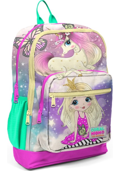 Yeşil Pembe Unicorn ve Prenses Ilkokul ve Günlük Sırt Çantası - Kız Çocuk - USB Soketli