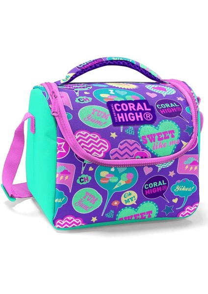 Kız Çocuk Yeşil Mor Yazılı Okul Beslenme Çantası - Thermo Yalıtımlı