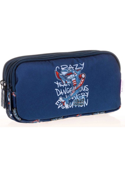 Kids&love Üç Bölmeli Erkek Çocuk Kalem Çantası - Lacivert Köpek Balığı Kalemlik