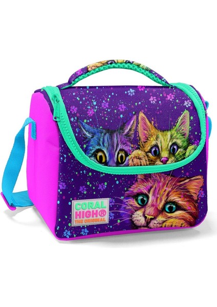 Kız Çocuk Pembe Mor Kediler Okul Beslenme Çantası - Thermo Yalıtımlı
