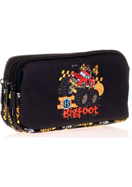 Kids&love Üç Bölmeli Erkek Çocuk Kalem Çantası - Siyah Kırmızı Kamyon Kalemlik