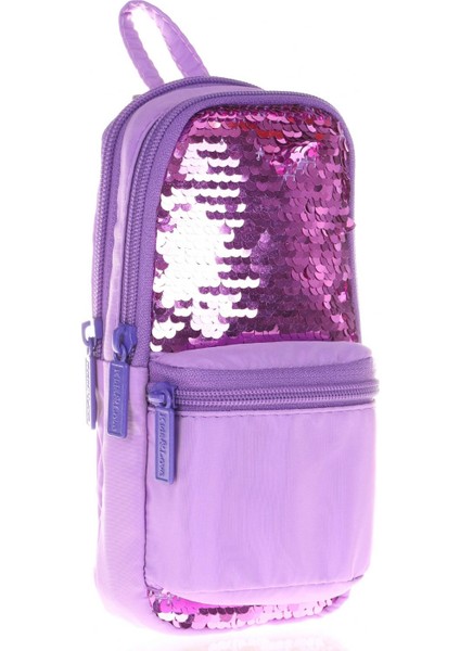 Magical Kız Çocuk Pullu Lila Üç Bölmeli Kalem Çantası - Çanta Şekilli