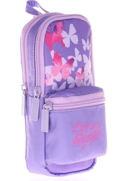 Layer Üç Bölmeli Mor Kelebek Çanta Şekilli Kalemlik - Butterfly - Kız Çocuk