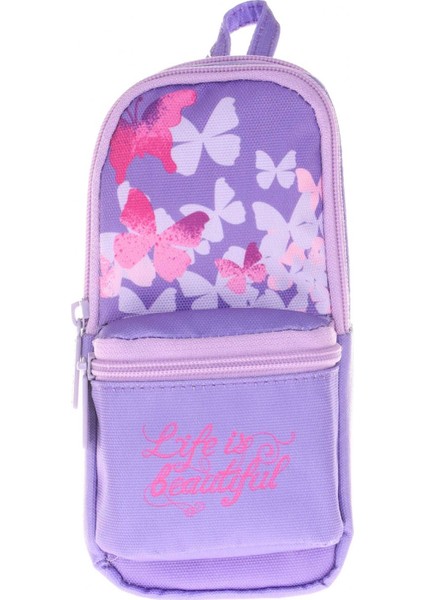 Layer Üç Bölmeli Mor Kelebek Çanta Şekilli Kalemlik - Butterfly - Kız Çocuk fiyatları