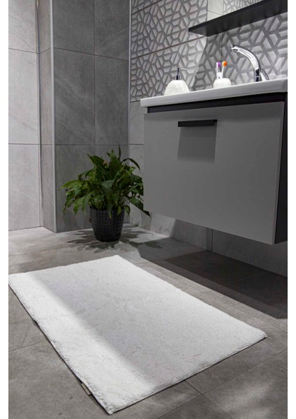 Plain Tekli Banyo Paspası %100 Pamuk 60x100 Beyaz