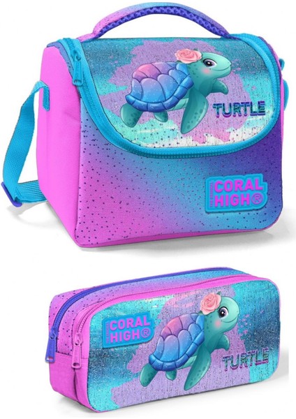 Pembe Lavanta Kaplumbağa Kız Çocuk Beslenme Çantası Seti