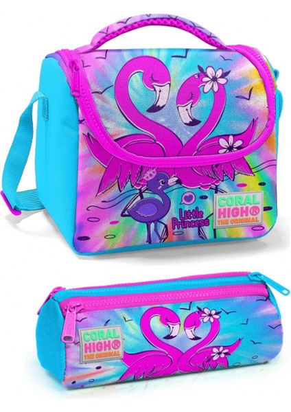Pembe Mavi Flamingo Kız Çocuk Beslenme Çantası Seti