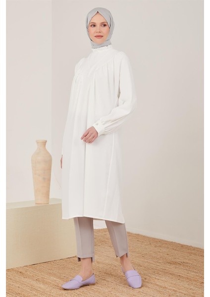 Önü Büzgülü ve Robalı Tunik 23Y4451 Inci modelleri