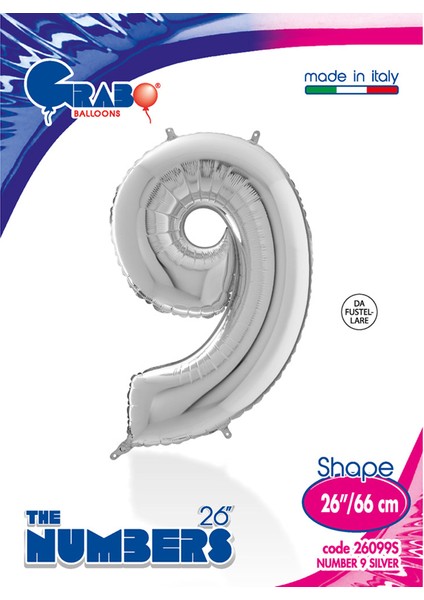 Grabo Rakam Folyo Balon 26" Gümüş -9-