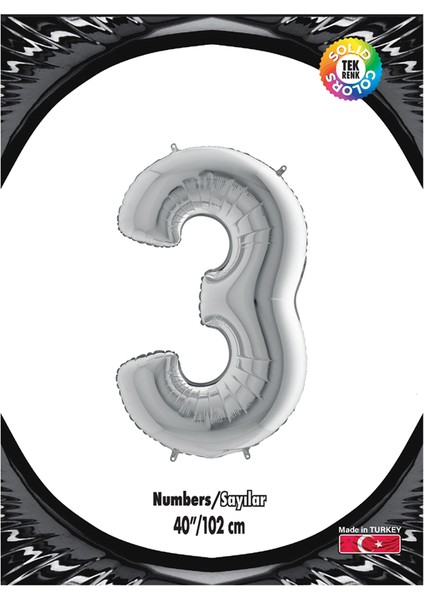 Kikajoy Rakam Folyo Balon 40" Gümüş -3-