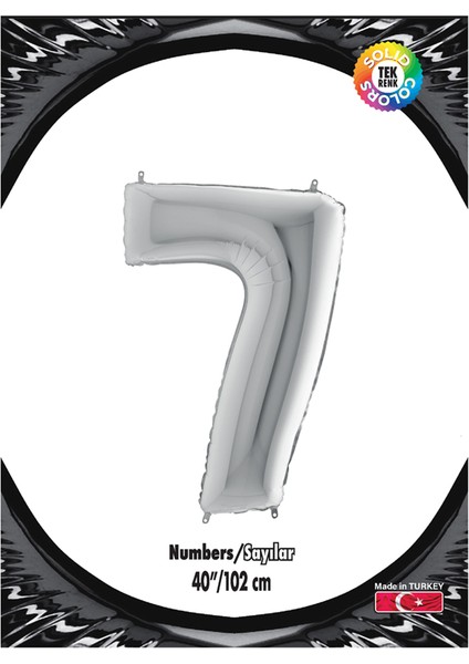 Kikajoy Rakam Folyo Balon 40" Gümüş -7-
