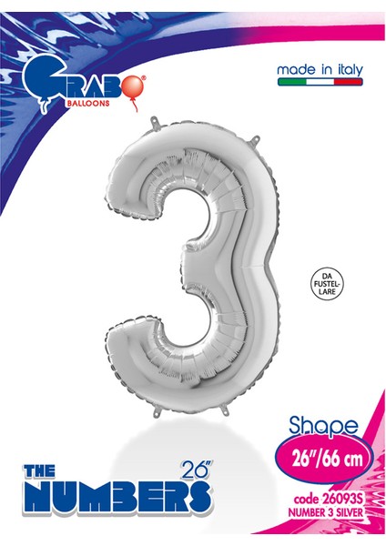 Grabo Rakam Folyo Balon 26" Gümüş -3-