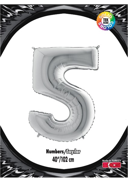Kikajoy Rakam Folyo Balon 40" Gümüş -5-
