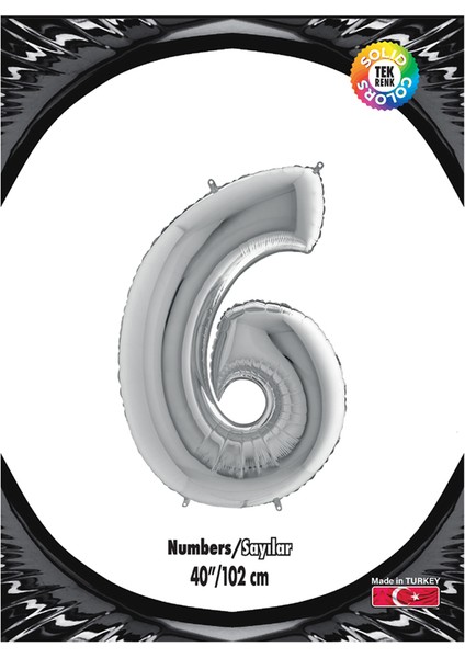 Kikajoy Rakam Folyo Balon 40" Gümüş -6-
