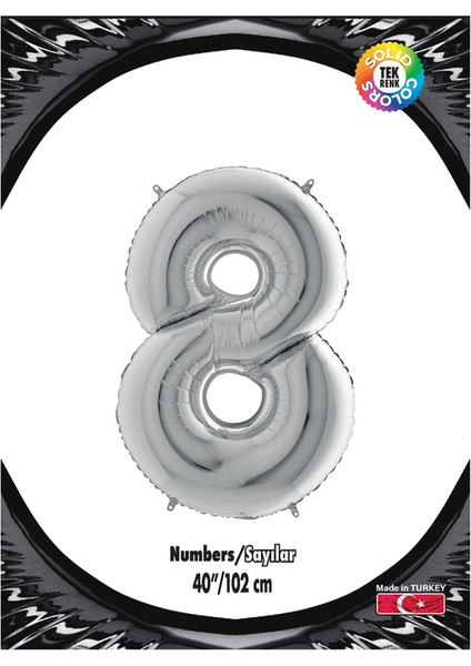 Kikajoy Rakam Folyo Balon 40" Gümüş -8-