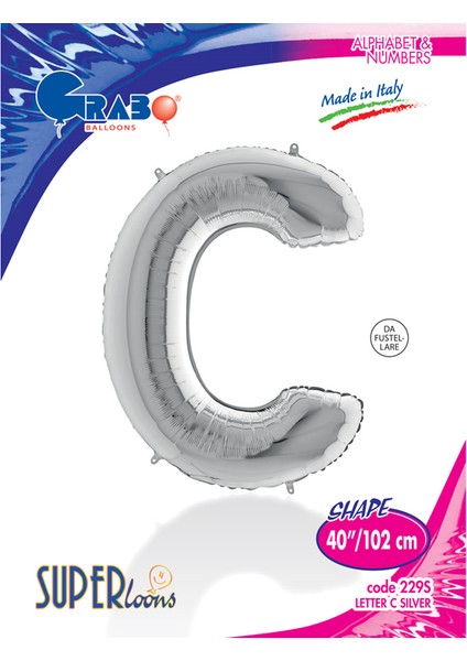 Grabo Harf Folyo Balon 40" Gümüş -C-