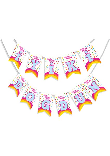 Rainbow Unicorn Iyi Ki Doğdun Harf Afiş