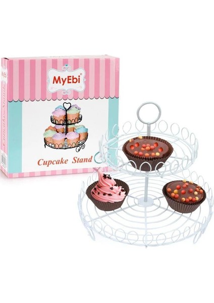 Güneş Avm Metal Cupcake Standı 2 Katlı Beyaz