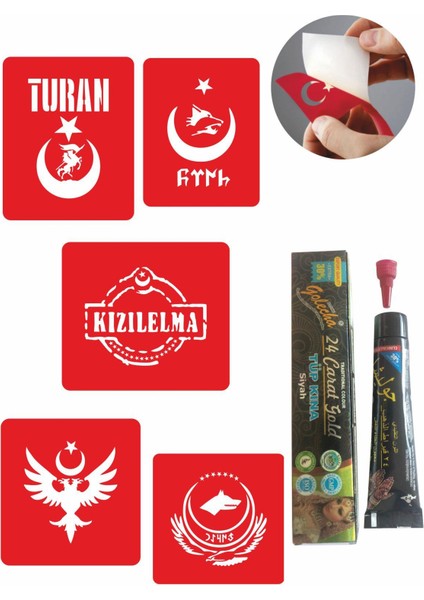 Türkçülük Sembolleri Hint Kınası ile Geçici Dövme Yapma Seti