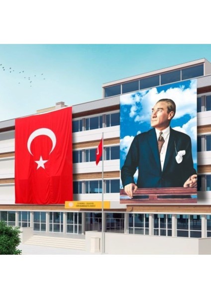 Atatürk Posteri ve Türk Bayrağı Raşel Kumaş 300X450
