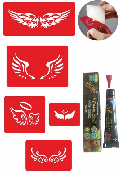 Kanat Desenleri Kına ile Geçici Dövme Yapma Seti