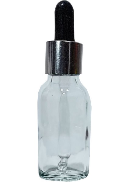 Şeffaf Cam Şişe 50 Adet x 20 ml Cam Damlalıklı Gümüş Renk Kapaklı