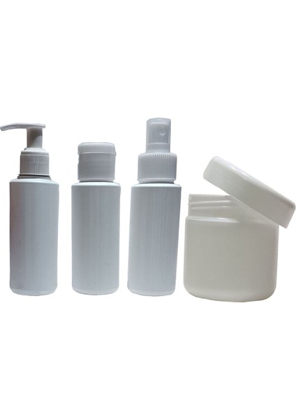 4 Lü Seyahat Boy Boş Plastik Şişe Seti Krem ve Vazalin, Sabun, Kolonya Dezenfektan Şişeleri