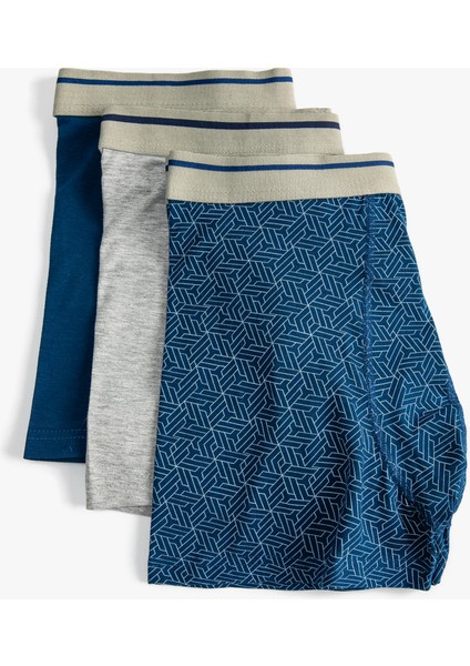 3'lü Boxer Seti Geometrik Baskı Detaylı Pamuklu