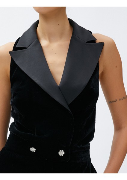 Kadife Abiye Tulum Ceket Yaka Kolsuz Bol Paça indirimleri