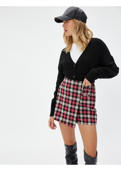 Mini Şort Etek Metal Aksesuar Detaylı Viskon Karışımlı