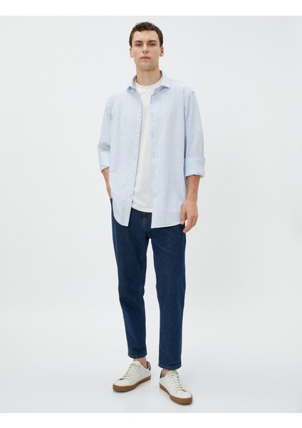 Kareli Gömlek Slim Fit Klasik Yaka Uzun Kollu Pamuklu