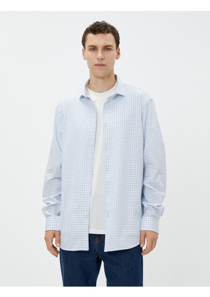 Kareli Gömlek Slim Fit Klasik Yaka Uzun Kollu Pamuklu