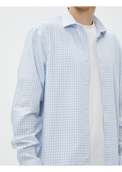 Kareli Gömlek Slim Fit Klasik Yaka Uzun Kollu Pamuklu