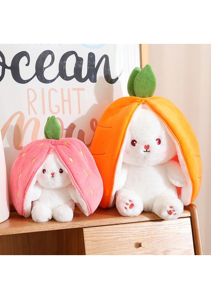 18 cm Sevimli Dönüşüm Çilek Tavşan Bebek Peluş Oyuncak Havuç Tavşan Küçük Meyve Bebeği Küçük Tavşan (Yurt Dışından)