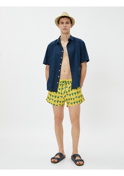 Deniz Şortu Kaktüs Temalı Baskılı Beli Bağcıklı Cepli fiyatları