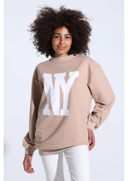 Fancy Kadın Bisiklet Yaka NY Baskılı Regular Sweatshirt