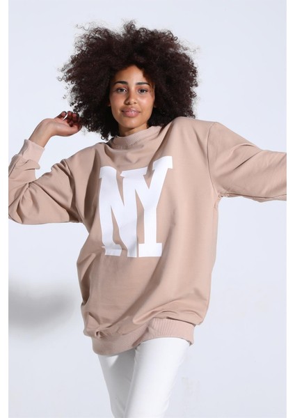 Fancy Kadın Bisiklet Yaka NY Baskılı Regular Sweatshirt