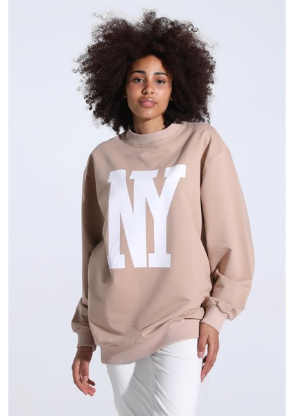 Fancy Kadın Bisiklet Yaka NY Baskılı Regular Sweatshirt
